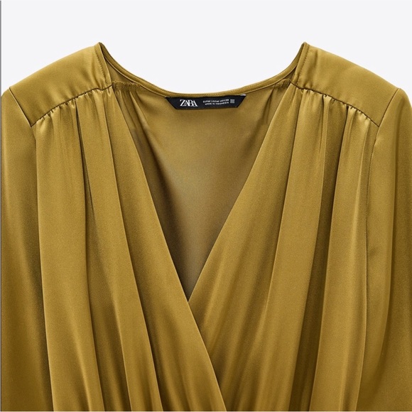 Zara olive satin wrap dress - Picture 4 of 5